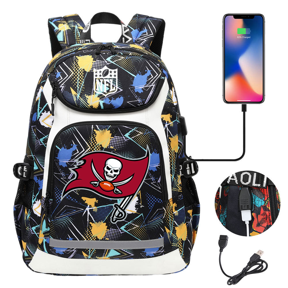 Tampa Bay Buccaneers Football Rugby Backpack School Notebook Travel Bags With USB