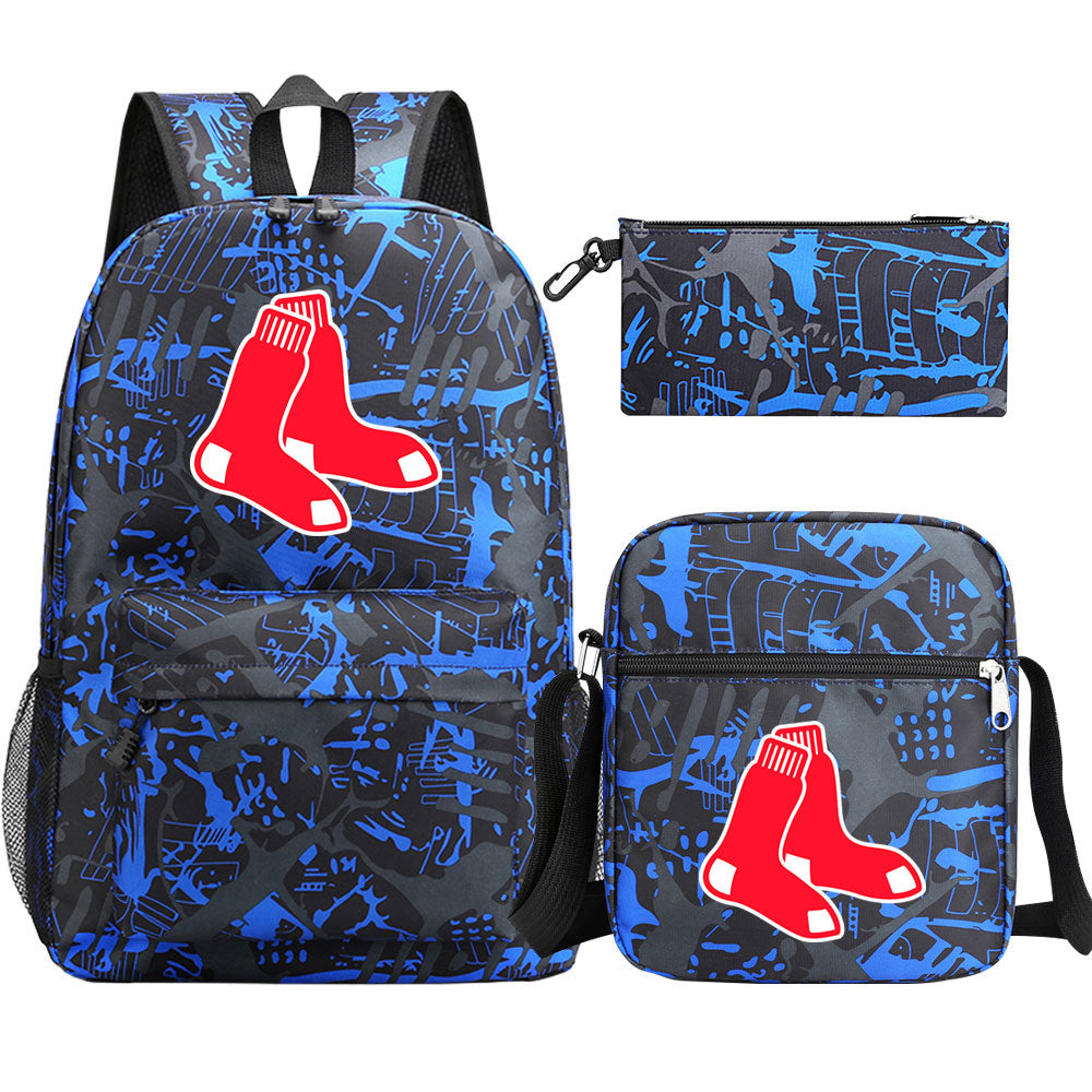 Boston Red Sox Baseball School Backpack Shoulder Bag Pencil Bags 3pcs Set