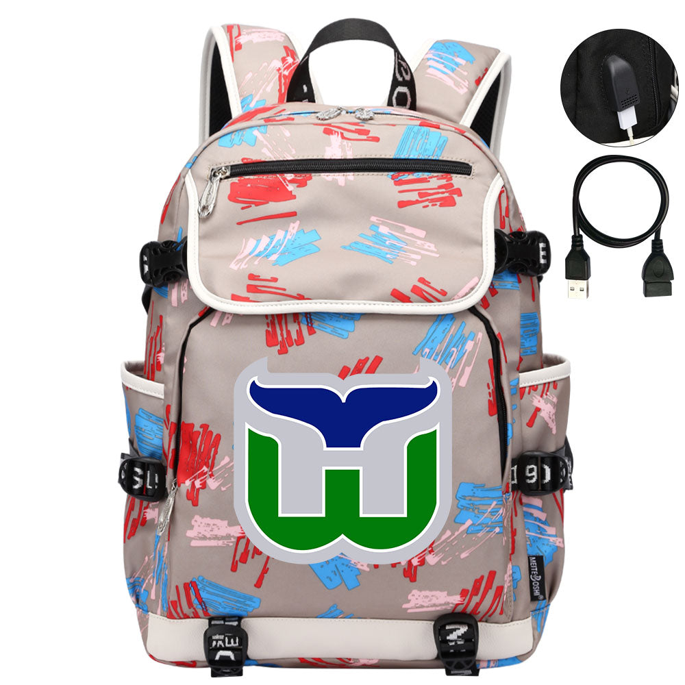 Hartford Whalers Hockey League Backpack School Notebook Travel Bag
