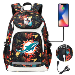Miami Dolphins Football Rugby Backpack School Notebook Travel Bags With USB