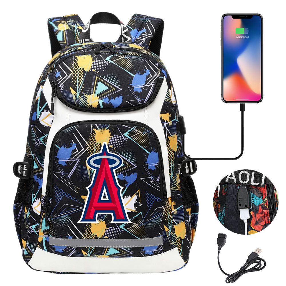 Los Angeles Angels Backpack School Notebook Travel Bags With USB