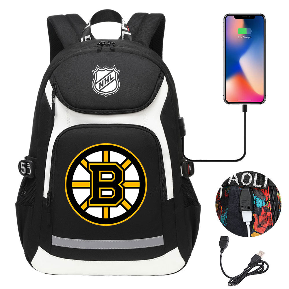 Boston Bruins Hockey League Backpack School Notebook Travel Bags With USB