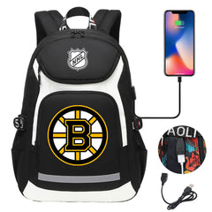 Boston Bruins Hockey League Backpack School Notebook Travel Bags With USB