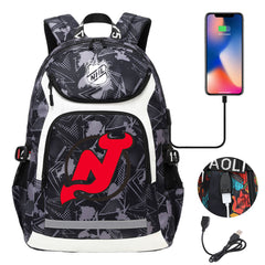 New Jersey Devils Hockey League Backpack School Notebook Travel Bags With USB