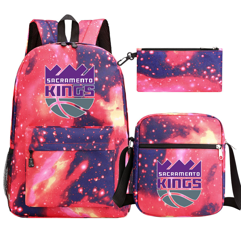 Sacramento Kings Basketball School Backpack Shoulder Bag Pencil Bags 3pcs Set