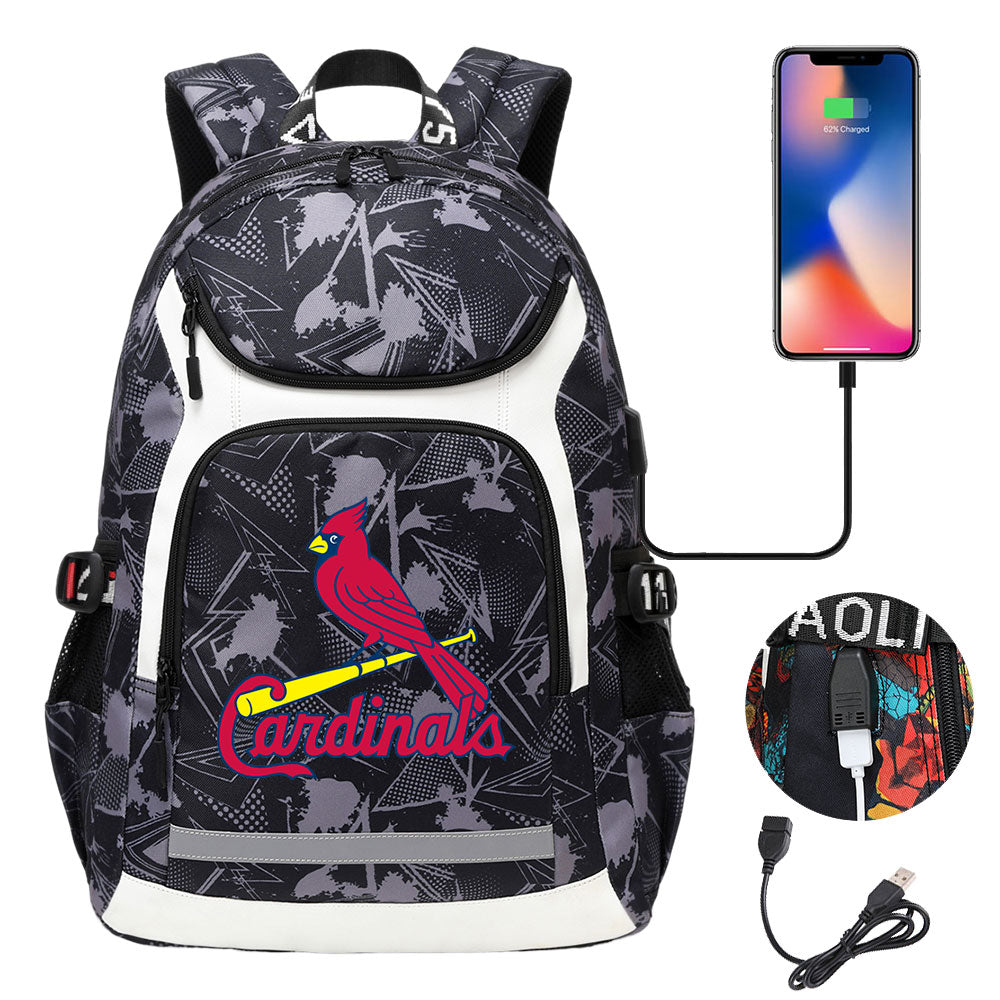St Louis Cardinals Backpack School Notebook Travel Bags With USB