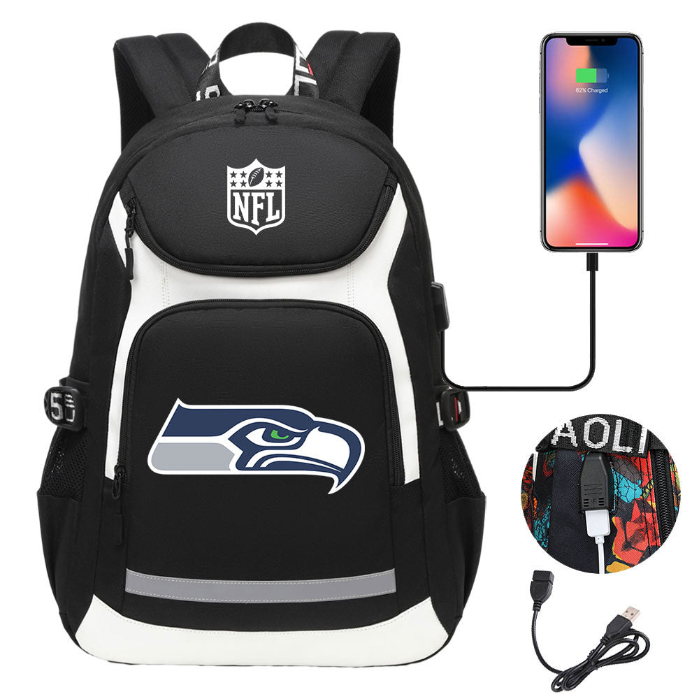 Seattle Seahawks Football Rugby Backpack School Notebook Travel Bags With USB