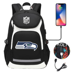 Seattle Seahawks Football Rugby Backpack School Notebook Travel Bags With USB
