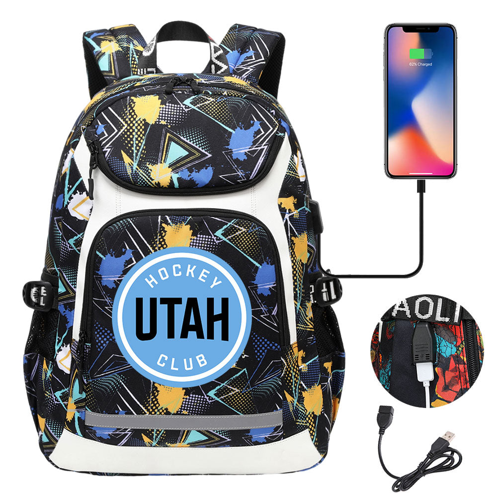 Utah Hockey Club Backpack School Notebook Travel Bags With USB