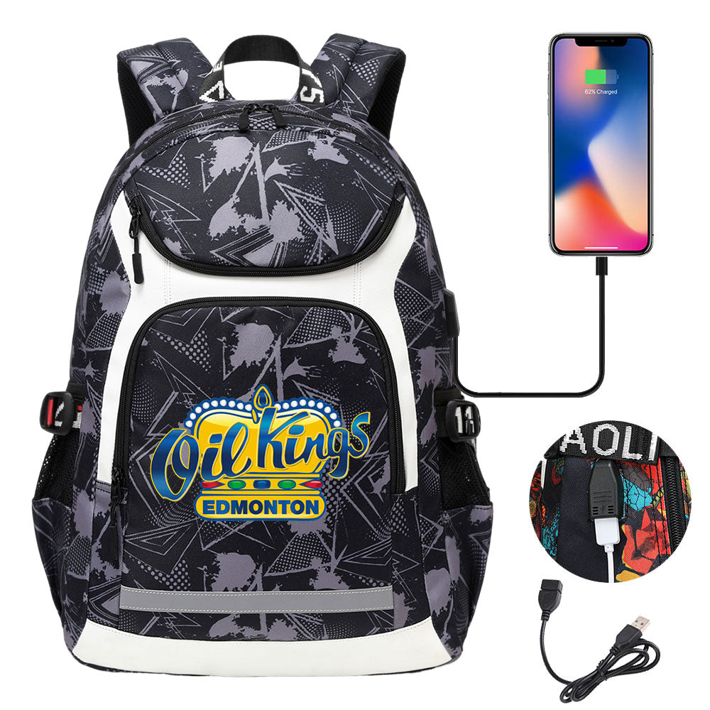 Edmonton Oil Kings Hockey Backpack School Notebook Travel Bags With USB