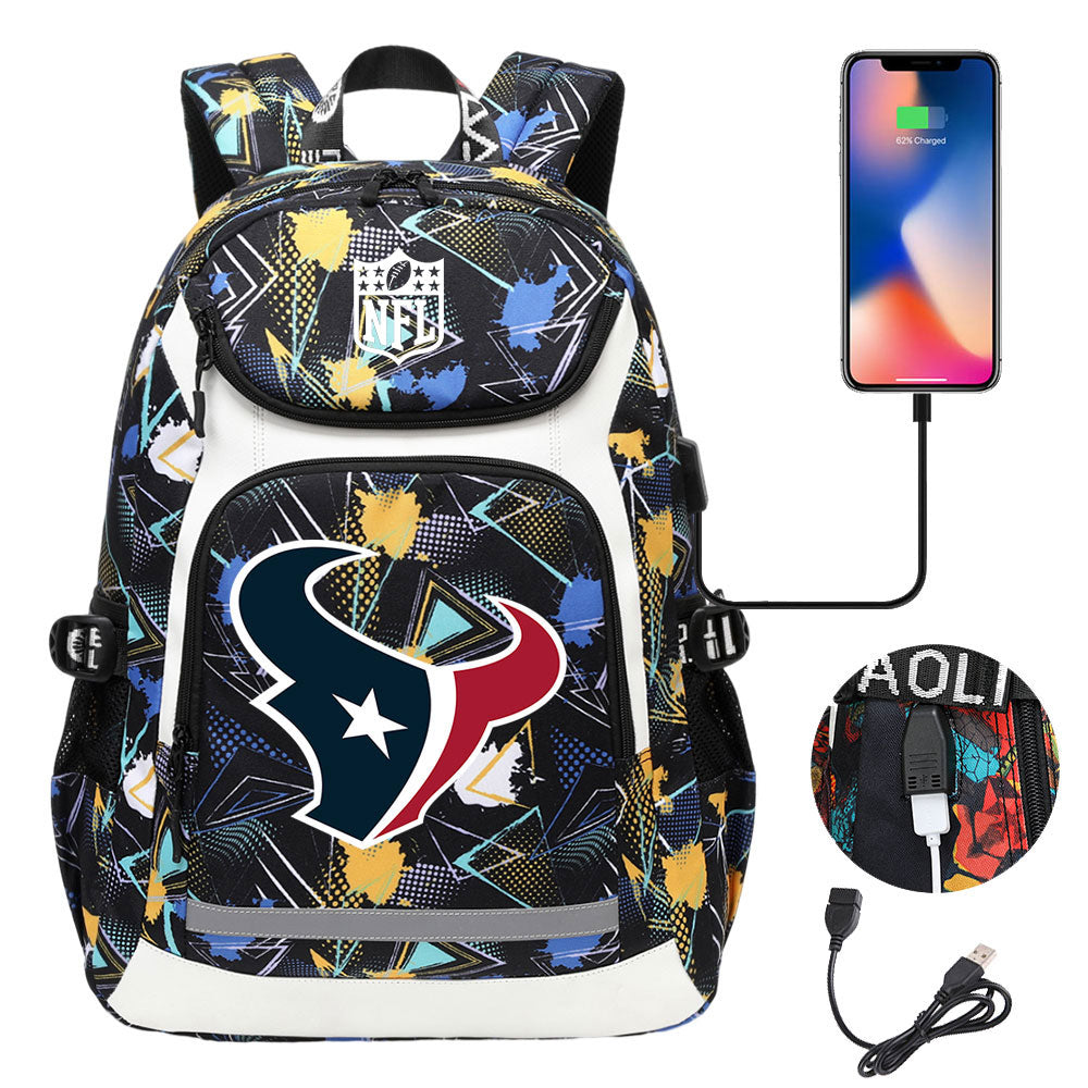 Houston Texans Football Rugby Backpack School Notebook Travel Bags With USB