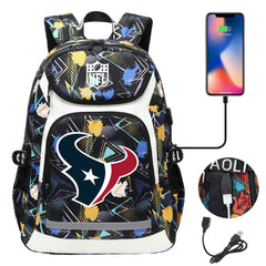 Houston Texans Football Rugby Backpack School Notebook Travel Bags With USB