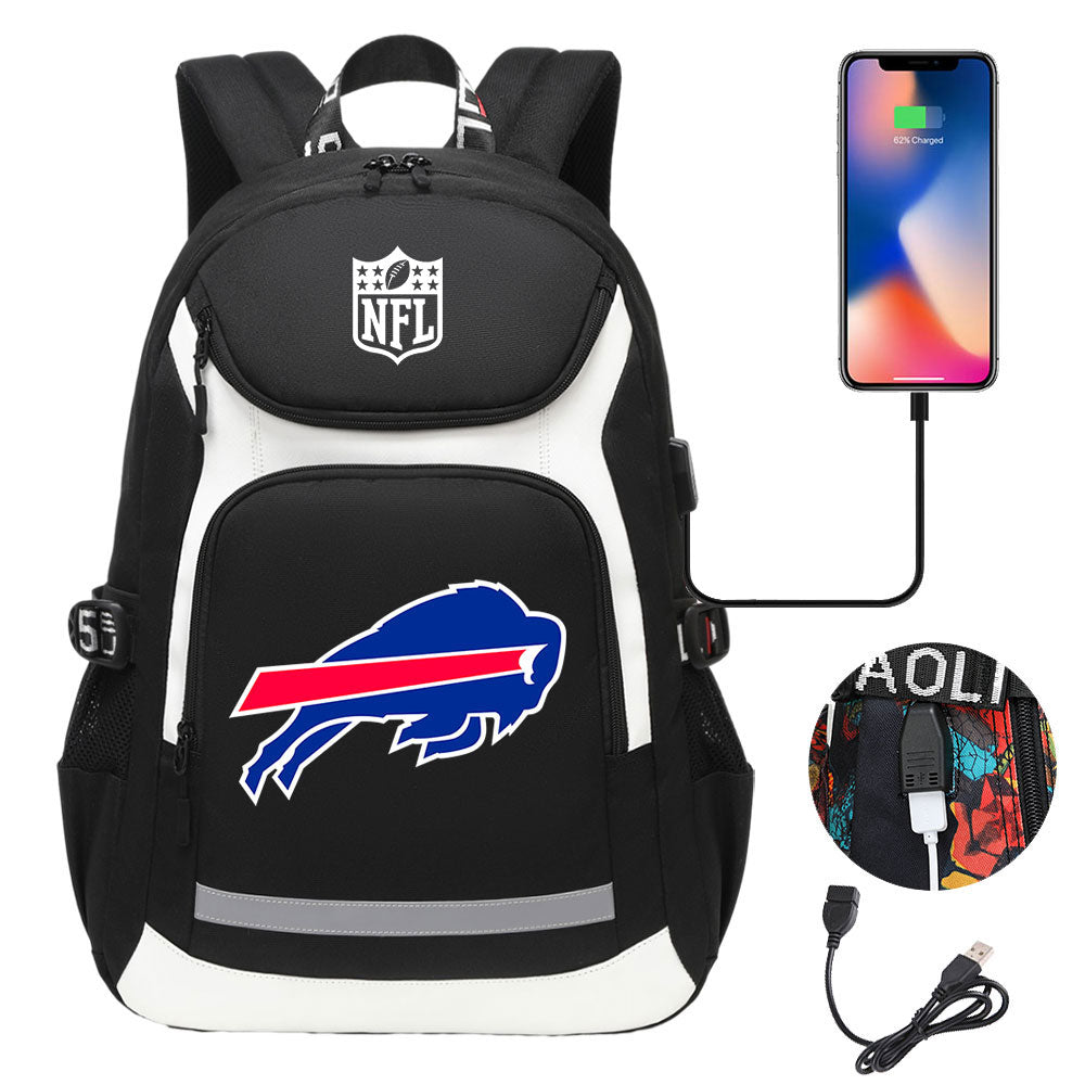 Buffalo Bills Football Rugby Backpack School Notebook Travel Bags With USB