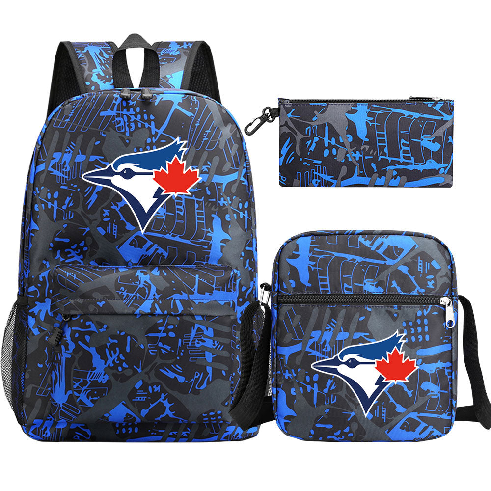 Toronto Blue Jays Baseball School Backpack Shoulder Bag Pencil Bags 3pcs Set