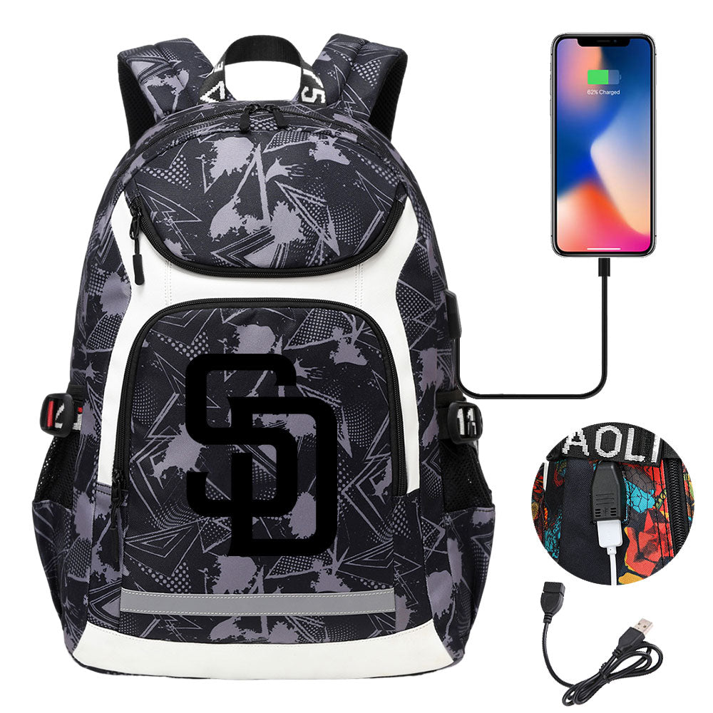 San Diego Padres Backpack School Notebook Travel Bags With USB