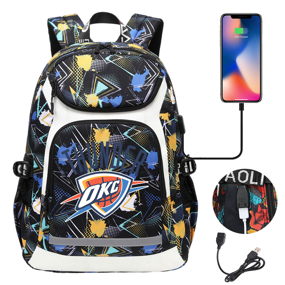 Oklahoma City Thunder Backpack School Notebook Travel Bags With USB