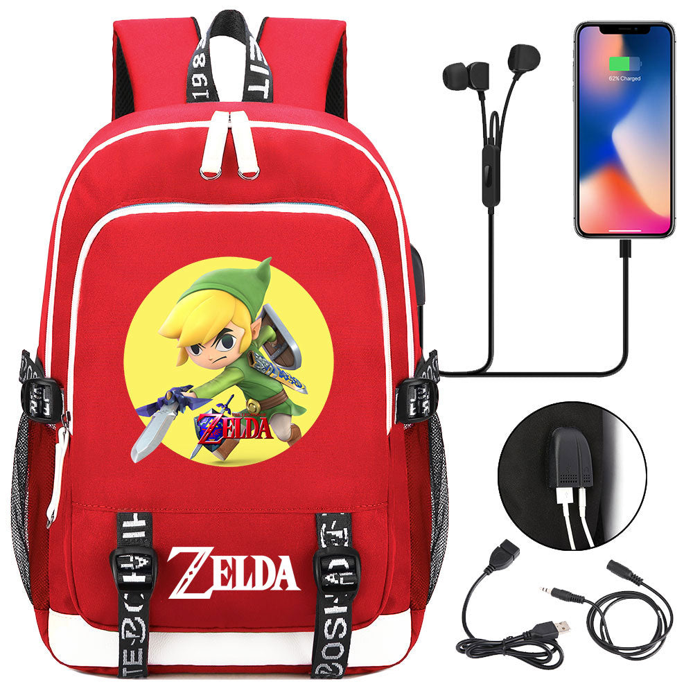 Zelda USB Charging Backpack School Note Book Laptop Travel Bags