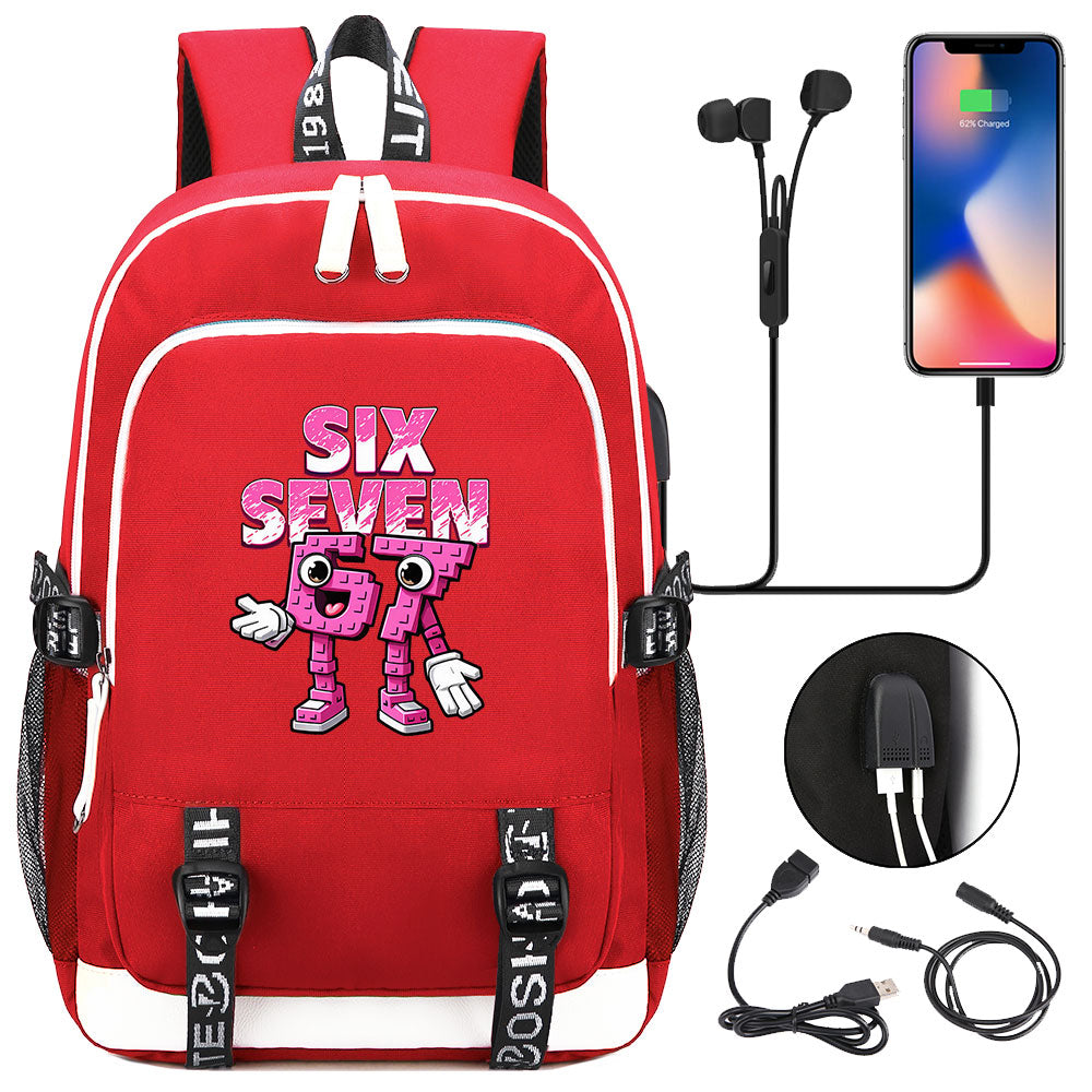Steal a Brainrot 67 USB Charging Backpack School Note Book Laptop Travel Bags