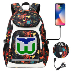 Hartford Whalers Hockey Backpack School Notebook Travel Bags With USB