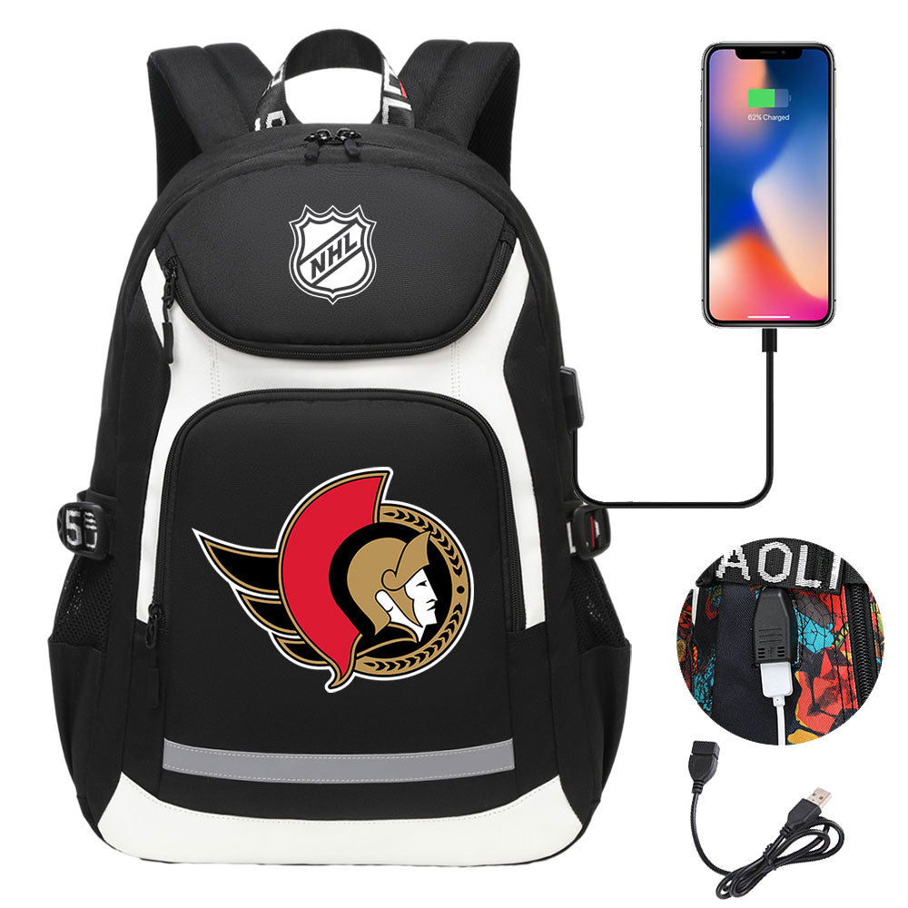 Ottawa Senators Hockey League Backpack School Notebook Travel Bags With USB