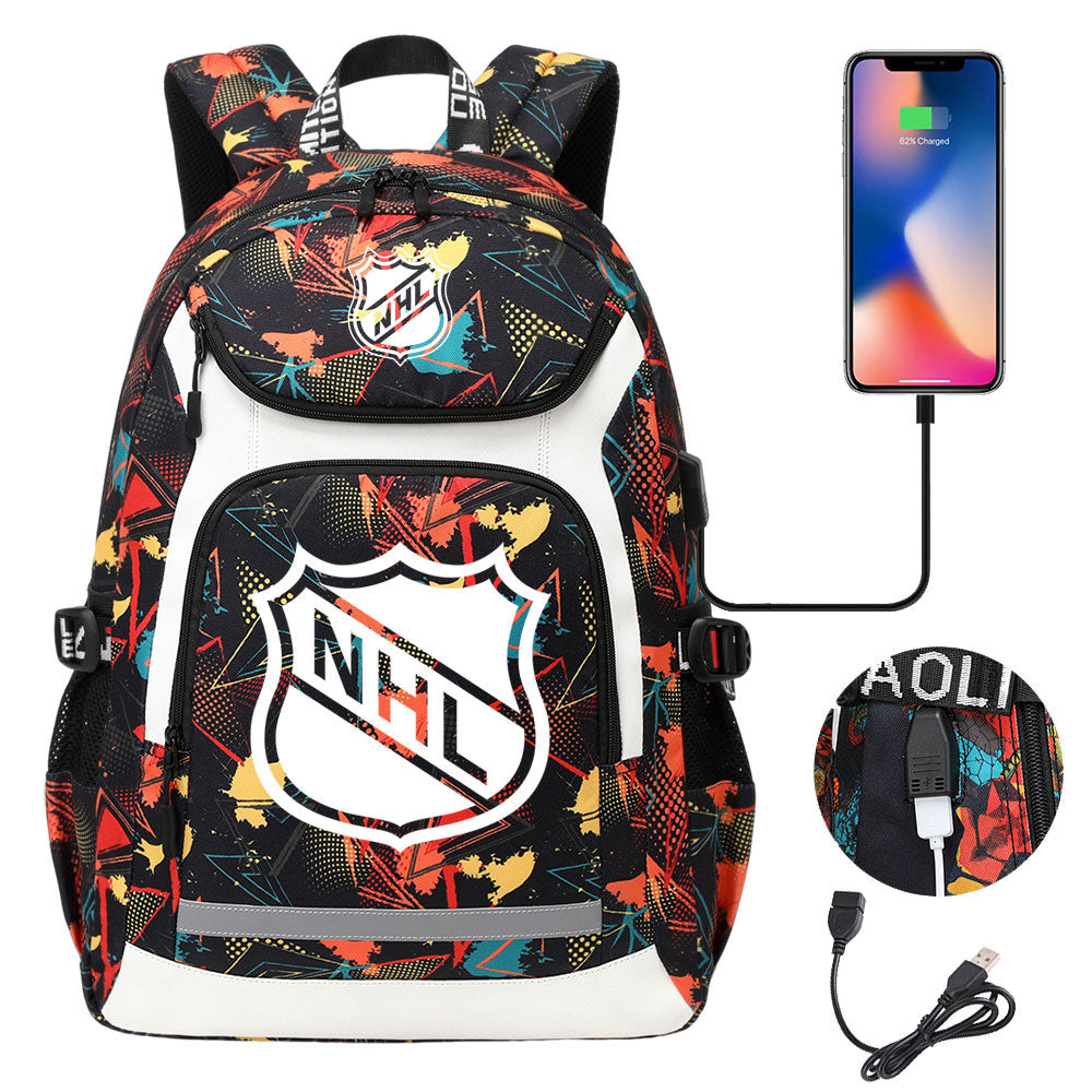 Hockey Team Backpack School Notebook Travel Bags With USB