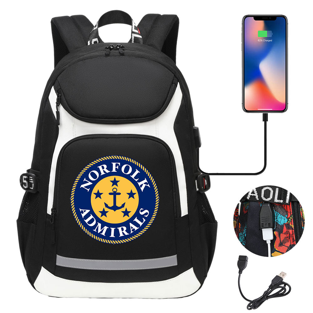 Norfolk Admirals Backpack School Notebook Travel Bags With USB