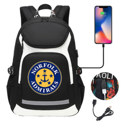 Norfolk Admirals Backpack School Notebook Travel Bags With USB