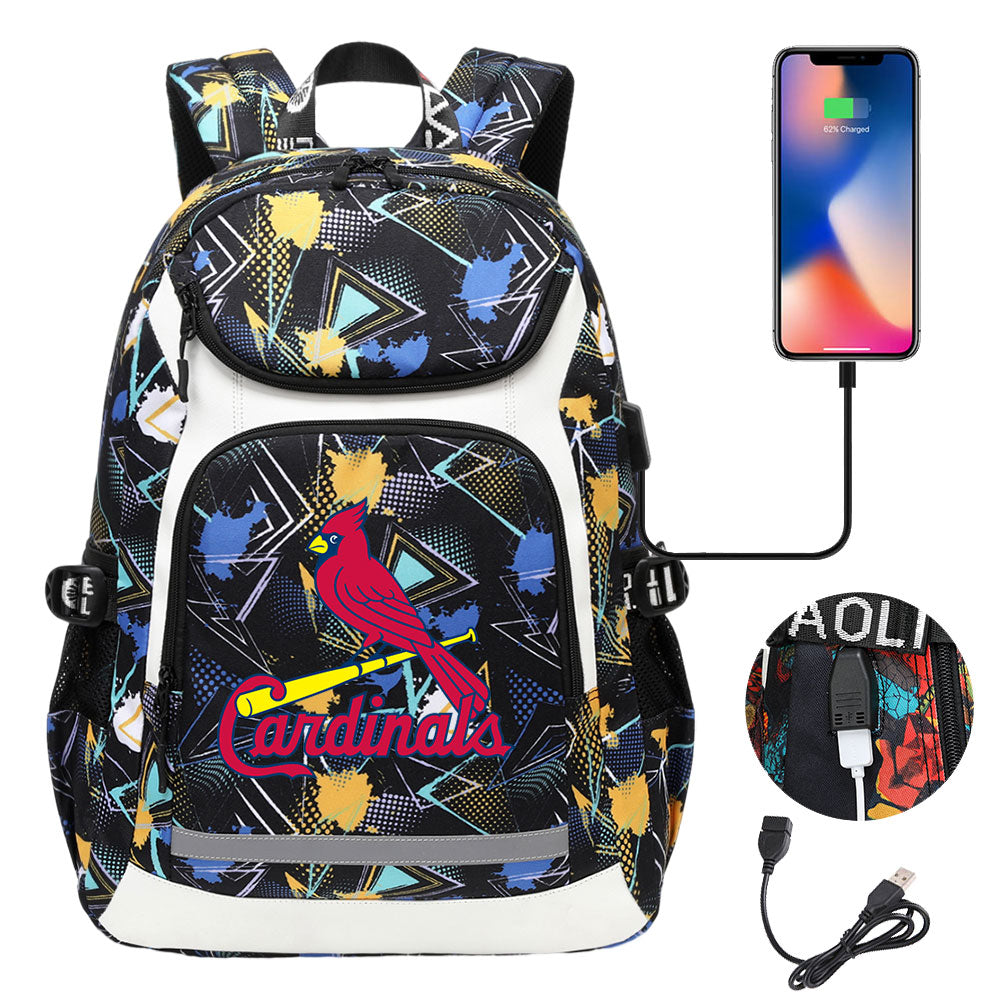 St Louis Cardinals Backpack School Notebook Travel Bags With USB