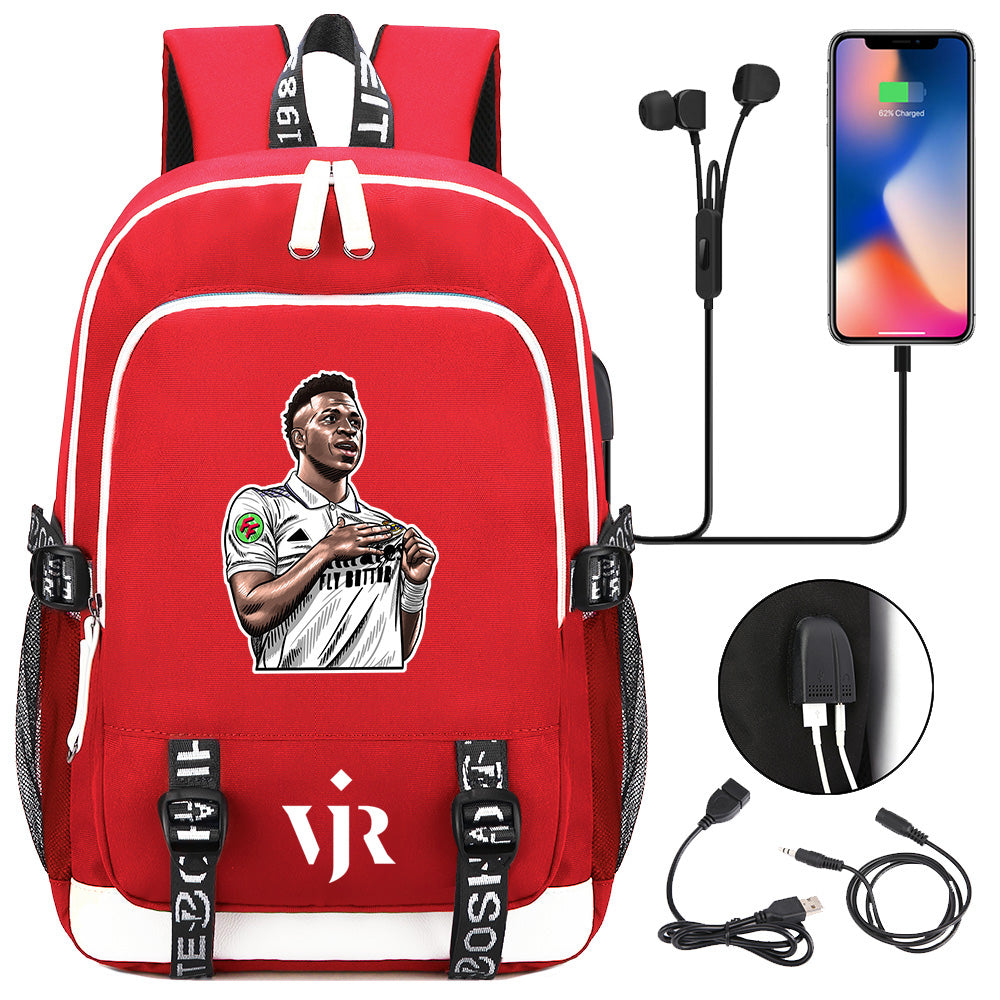 Vinicius Junior FC USB Charging Backpack School Note Book Laptop Travel Bags