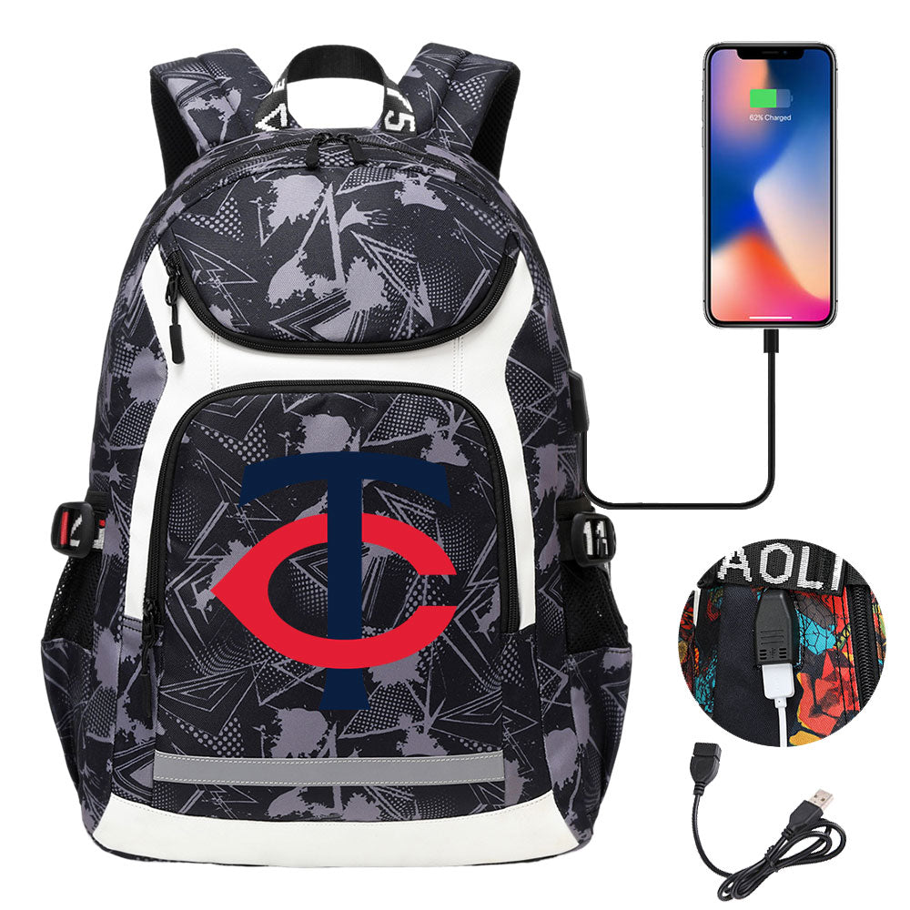 Minnesota Twins Backpack School Notebook Travel Bags With USB