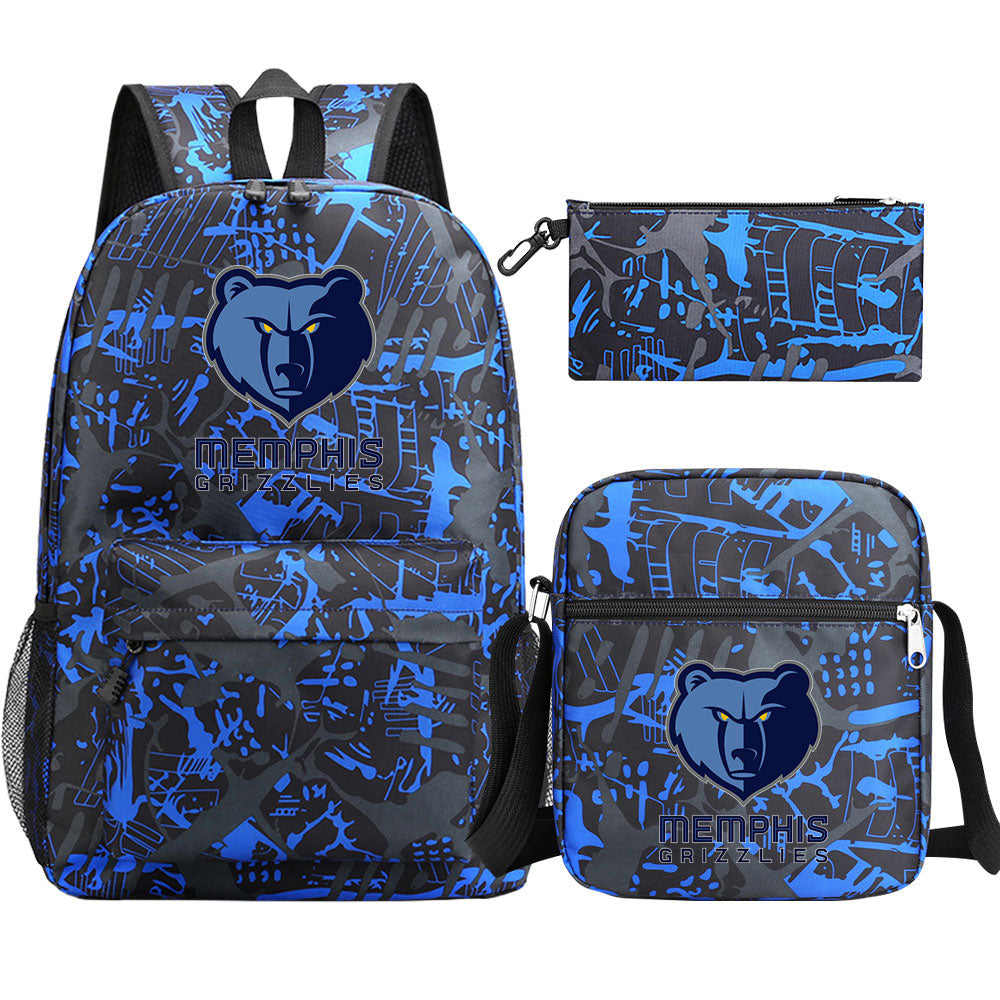 Memphis Grizzlies Basketball School Backpack Shoulder Bag Pencil Bags 3pcs Set