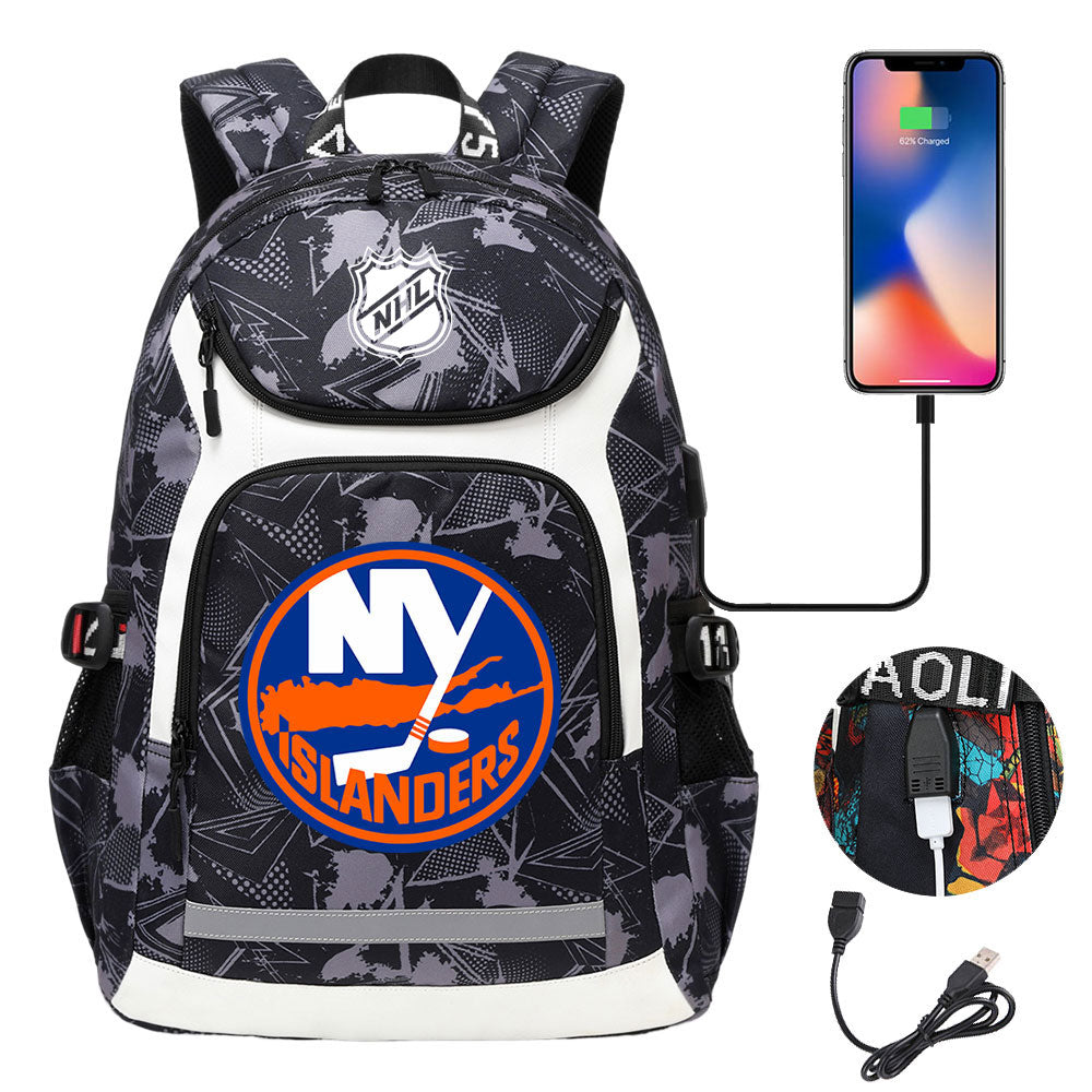 New York Islanders Hockey League Backpack School Notebook Travel Bags With USB