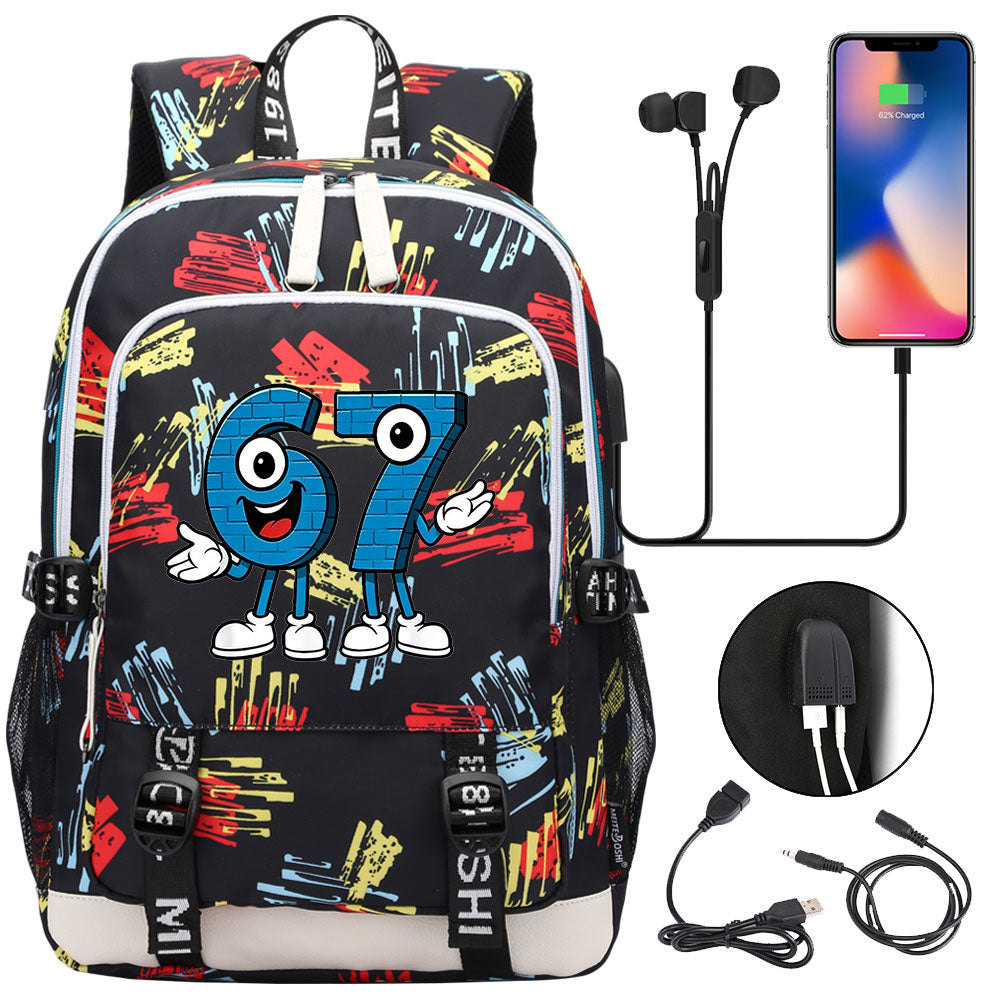 Steal a Brainrot 67 USB Charging Backpack School Note Book Laptop Travel Bags