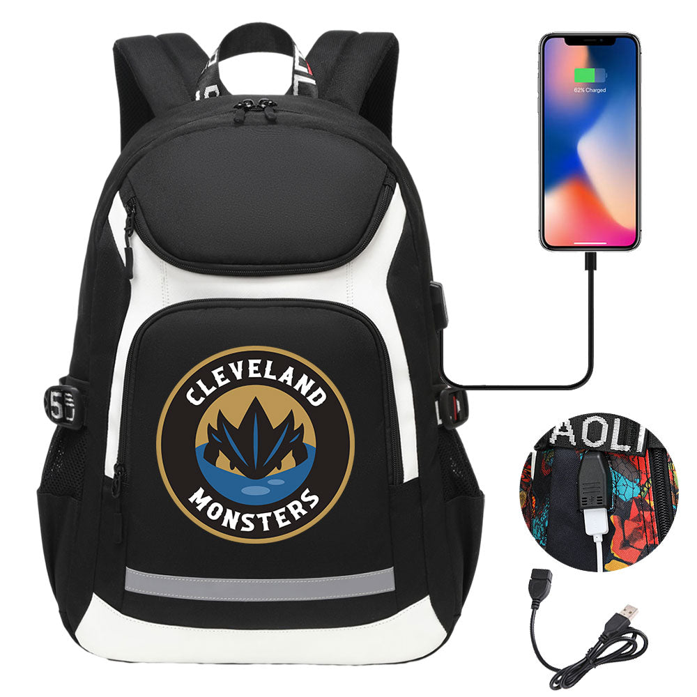 Cleveland Monsters Hockey Backpack School Notebook Travel Bags With USB