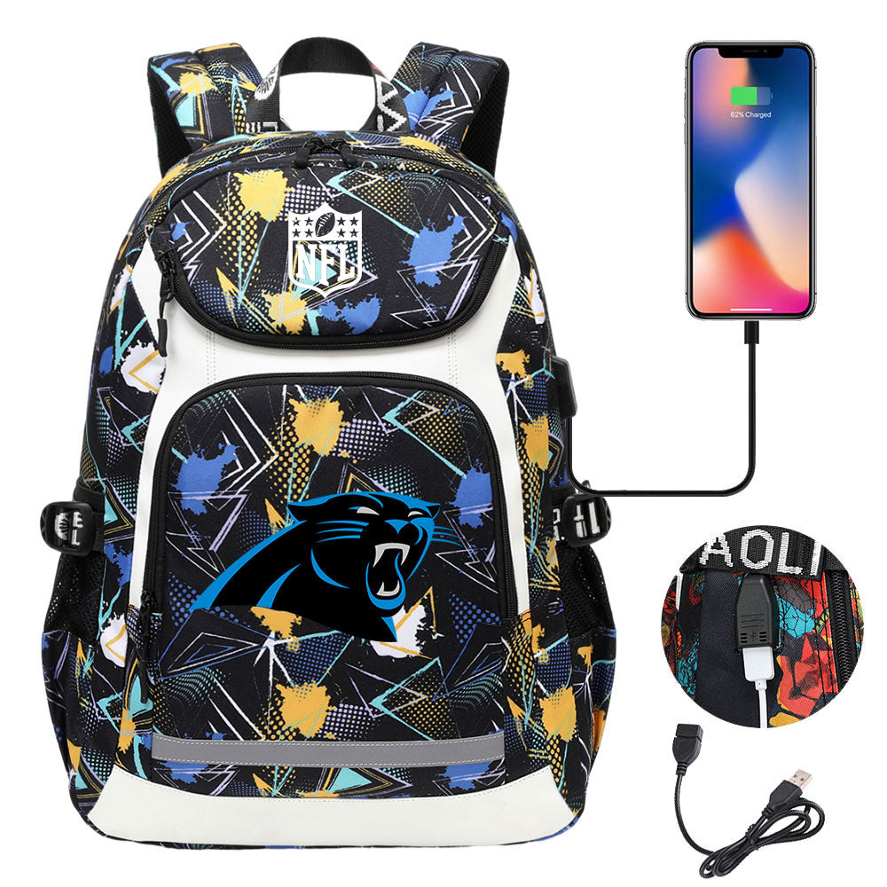 Carolina Panthers Football Rugby Backpack School Notebook Travel Bags With USB