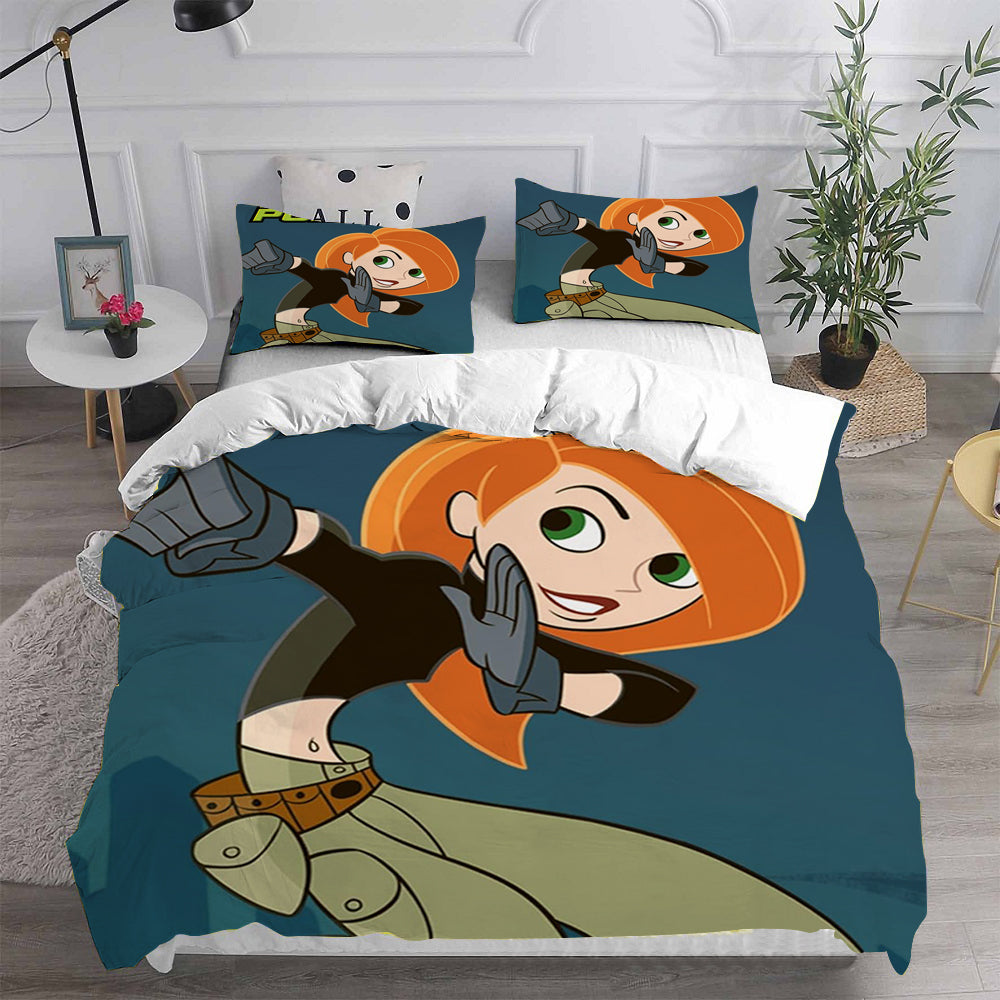 Kim Possible Cosplay Bedding Set Duvet Cover Pillowcases Halloween Home Decor