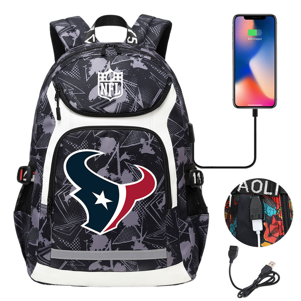 Houston Texans Football Rugby Backpack School Notebook Travel Bags With USB