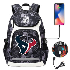 Houston Texans Football Rugby Backpack School Notebook Travel Bags With USB