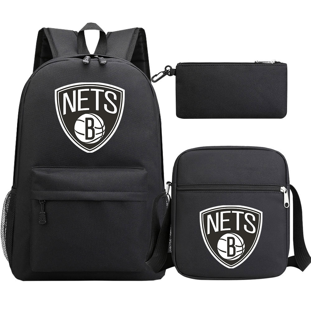 Brooklyn Nets Basketball School Backpack Shoulder Bag Pencil Bags 3pcs Set