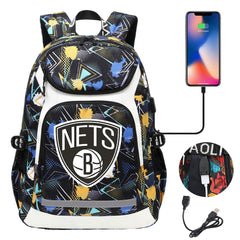 Brooklyn Nets Backpack School Notebook Travel Bags With USB