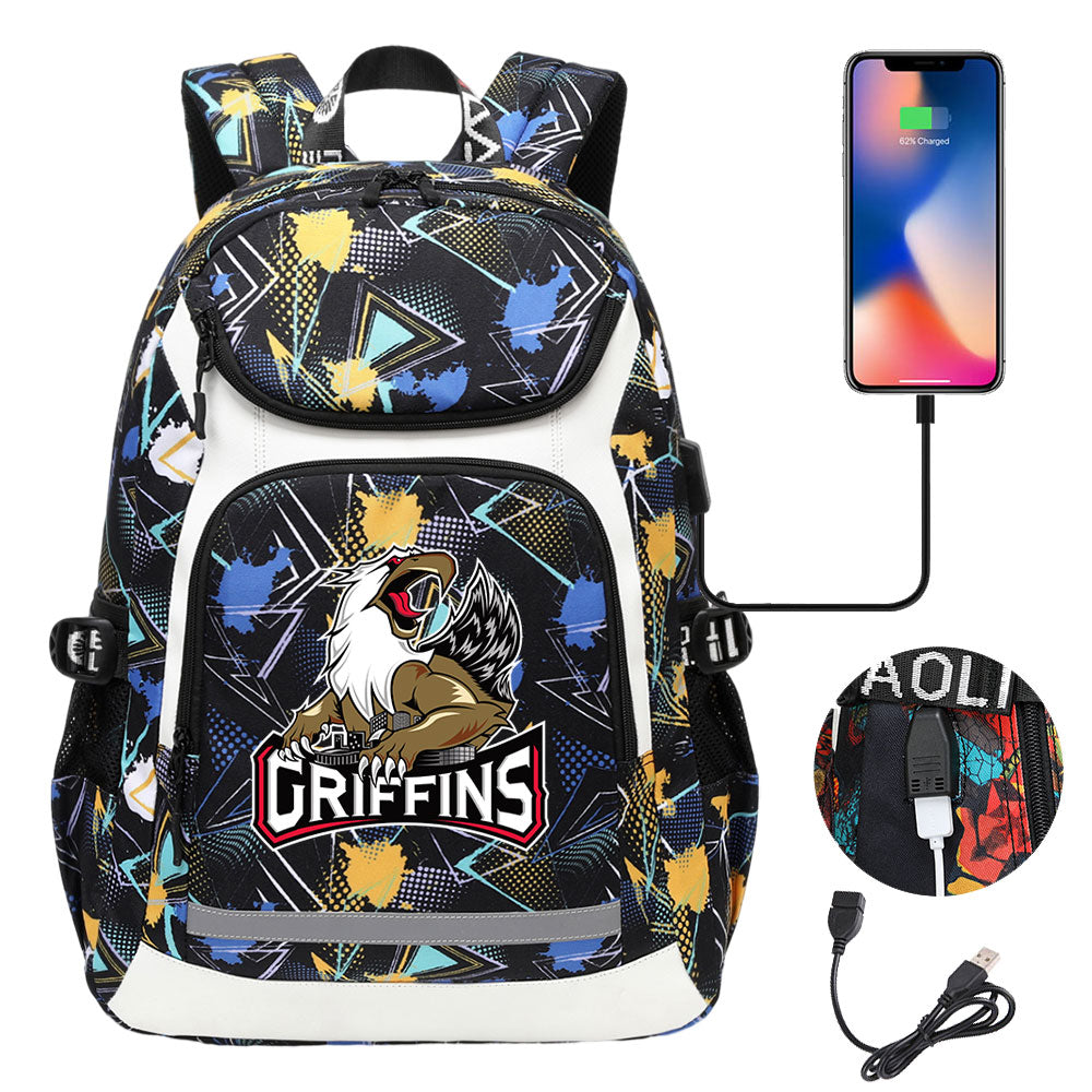 Grand Rapids Griffins Hockey Backpack School Notebook Travel Bags With USB
