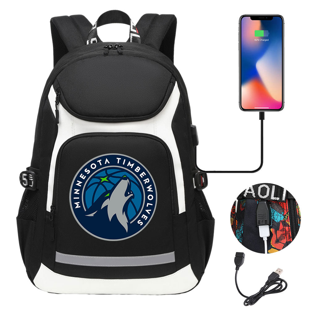 Minnesota Timberwolves Backpack School Notebook Travel Bags With USB
