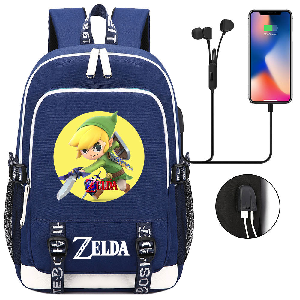 Zelda USB Charging Backpack School Note Book Laptop Travel Bags