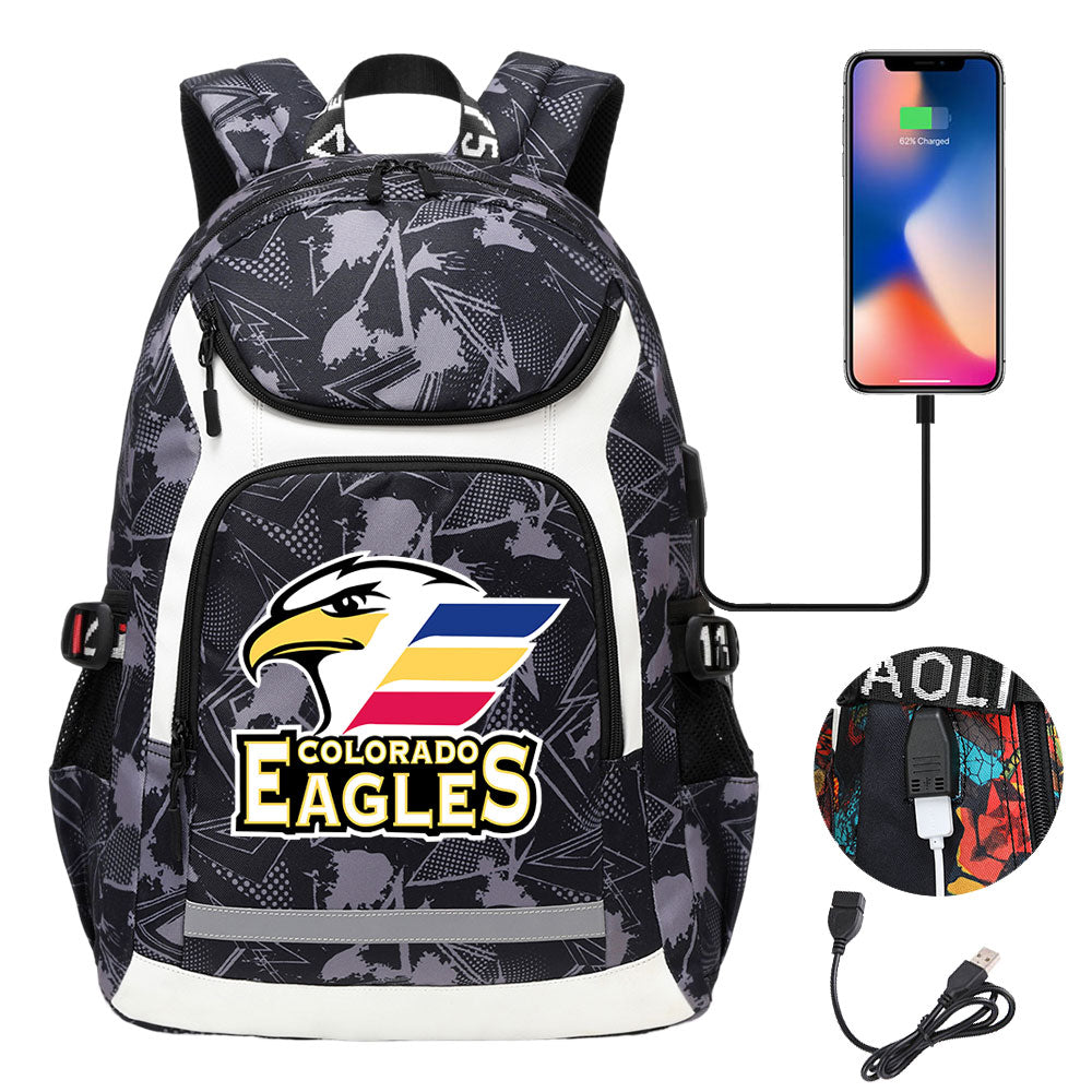 Colorado Eagles Hockey Backpack School Notebook Travel Bags With USB