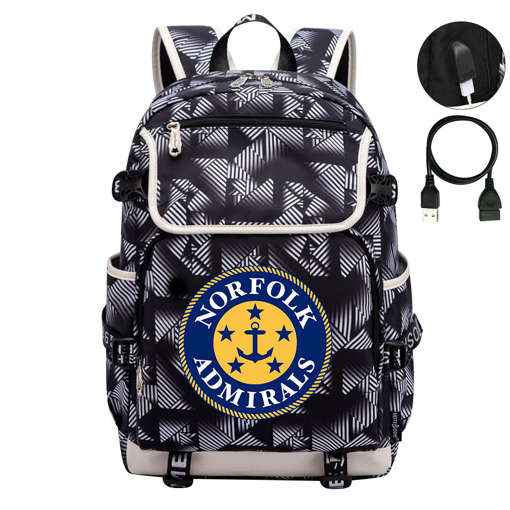 Norfolk Admirals Hockey League Backpack School Notebook Travel Bag