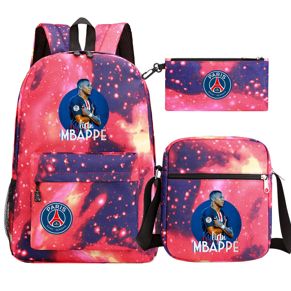 Mbappe Football Player Football Player School Backpack Shoulder Bag Pencil Bags 3pcs Set