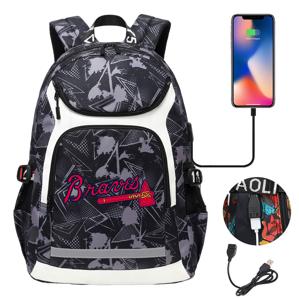 Atlanta Braves Backpack School Notebook Travel Bags With USB