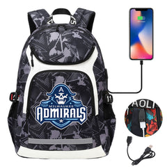 Milwaukee Admirals Backpack School Notebook Travel Bags With USB