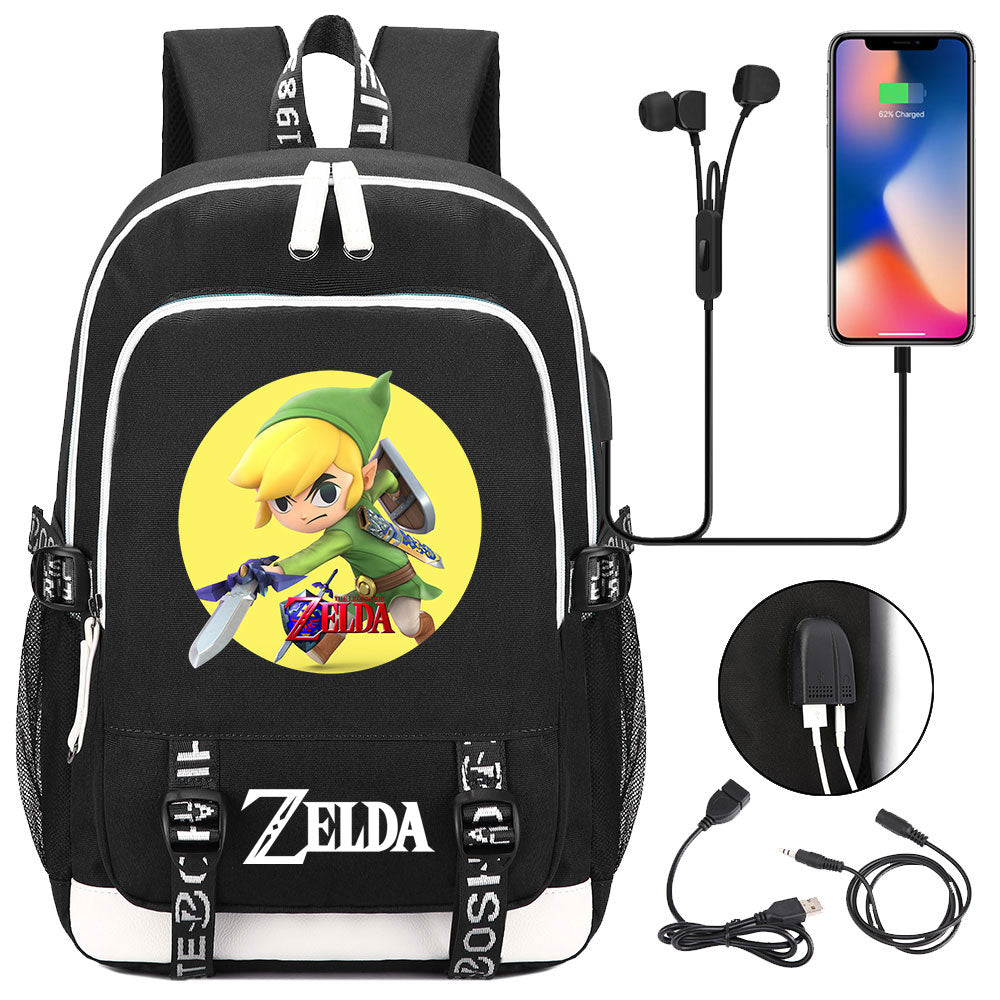 Zelda USB Charging Backpack School Note Book Laptop Travel Bags