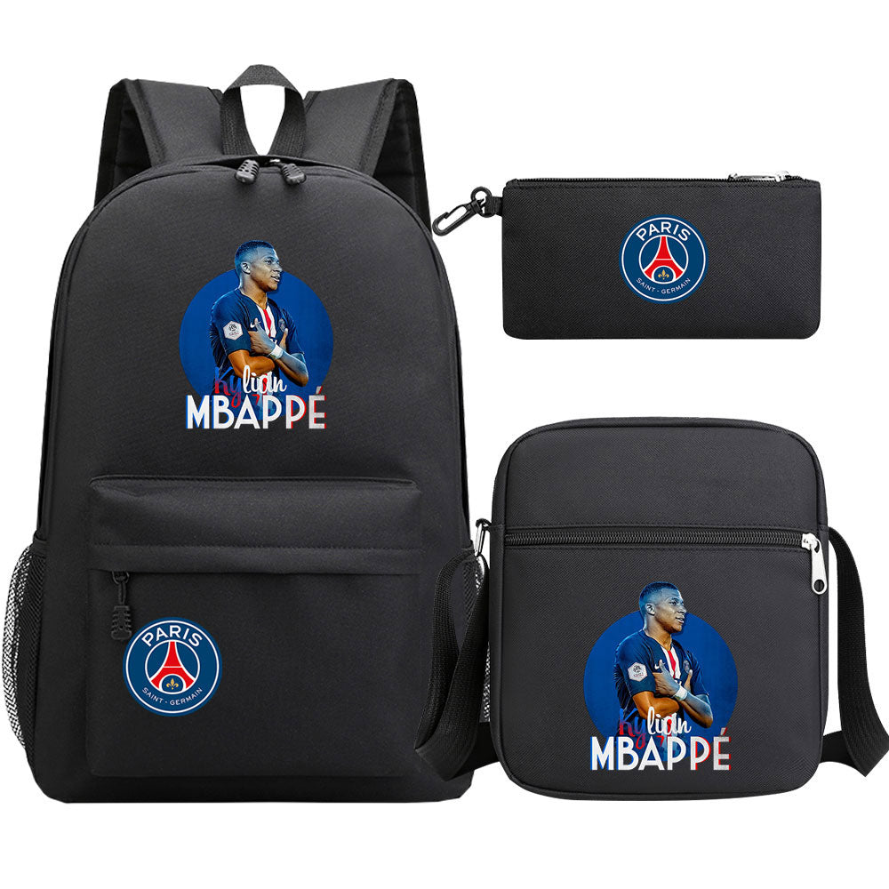 Mbappe Football Player Football Player School Backpack Shoulder Bag Pencil Bags 3pcs Set